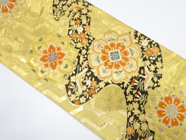 毘沙門亀甲に鶴・華紋織り出し　袋帯